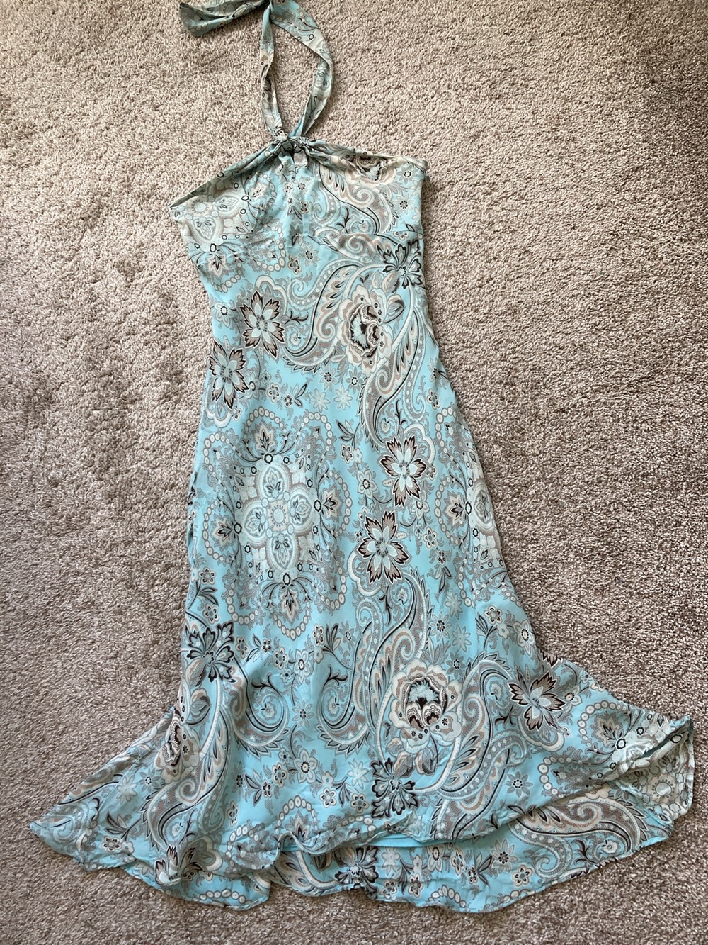 Vintage Y2K Ann Taylor silk bias cut halter tie neck paisley floral dress sz 6 - Picture 3 of 15